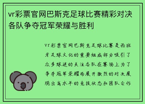 vr彩票官网巴斯克足球比赛精彩对决各队争夺冠军荣耀与胜利